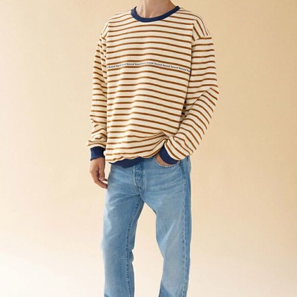 𝅺BOUND Cream x Camel Contrast Stripe Sweater NWT - Picture 6 of 7